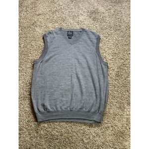 JOS A Bank Sweater L Gray Mens V Neck Vest Casual Travler Merino Wool Sleeveless